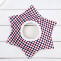 嬰兒星形旋轉口水肩 - 格子花紋(紅藍色)